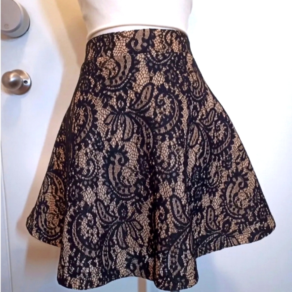 FORA Black Lace Over Beige Circle  Skirt